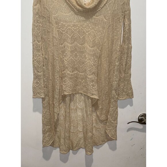 Free People Cream High Asymmetrical Turtleneck Crochet Sweater Women's Size XS - Picture 4 of 9